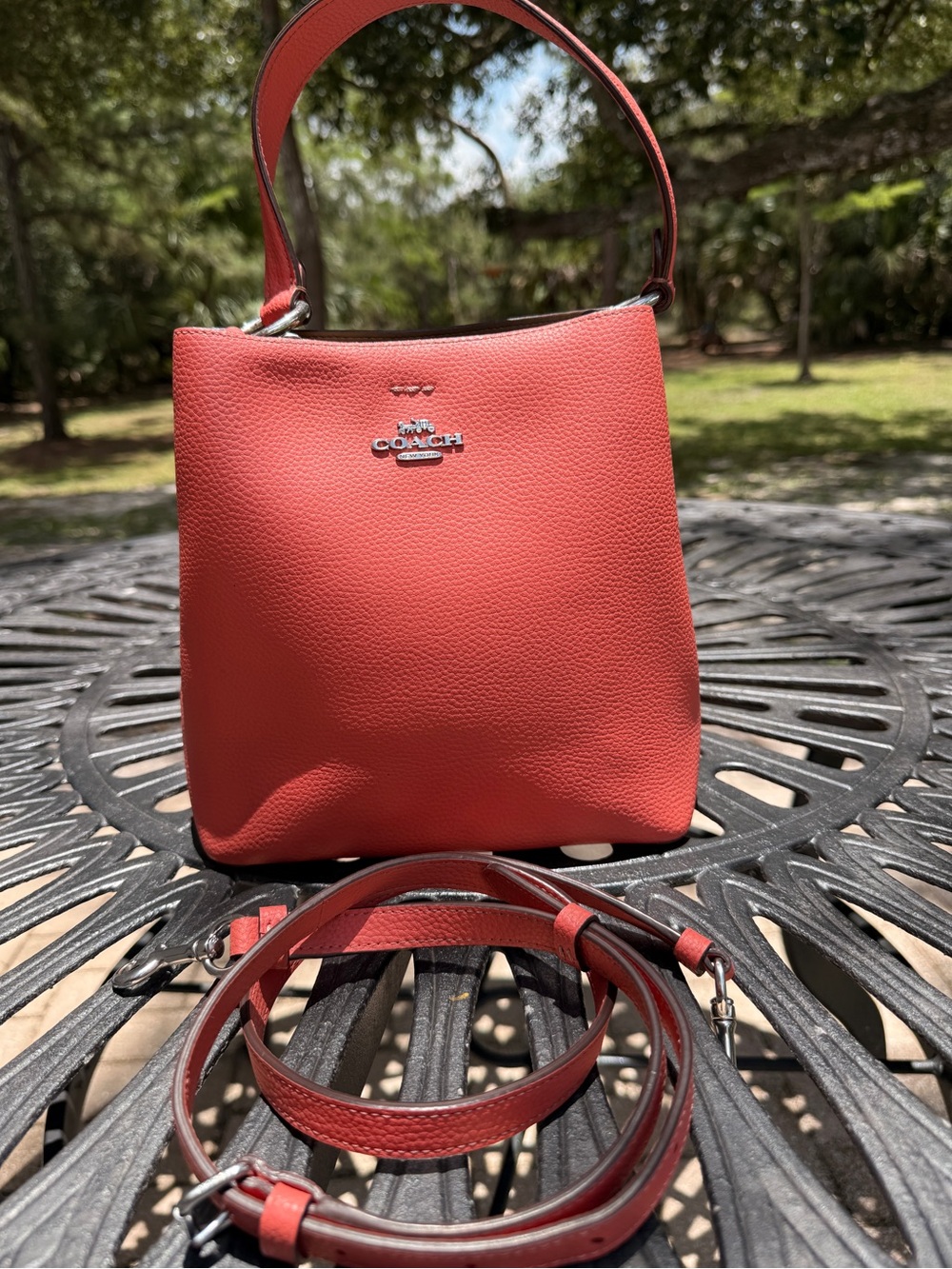 COACH Small Town Bucket Bag Leather Coral Pink 1011 - Picture 5 of 13